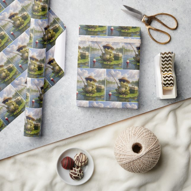 Frog Fishing From a Lily Pad Wrapping Paper (Crafts)