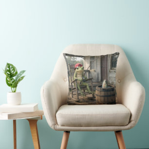 Frog Fishing in a Whiskey Barrel Cushion