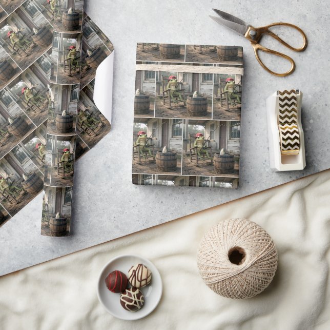 Frog Fishing in a Whiskey Barrel Wrapping Paper (Crafts)
