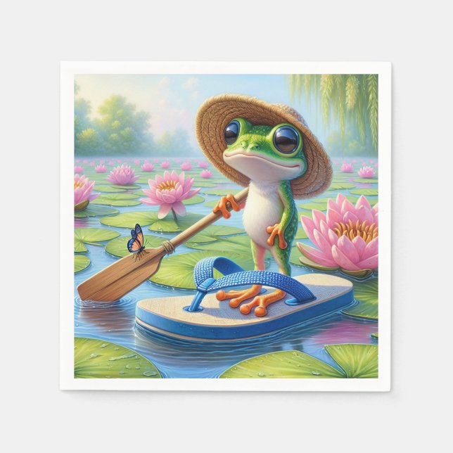 Frog Floating On a Flip-Flop Napkin (Front)