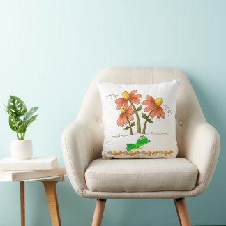 Frog Floral Mushroom Throw Pillow