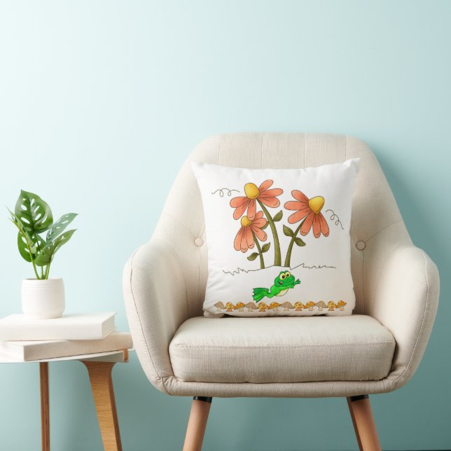 Frog Floral Mushroom Throw Pillow  (Chair)