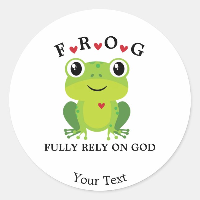 Frog Fully Rely on God Red Hearts Classic Round Sticker (Front)
