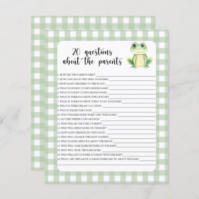 Frog - games - 20 questions about the parents (Front/Back)