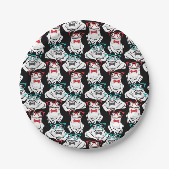 Frog Glasses Pattern Paper Plate (Front)