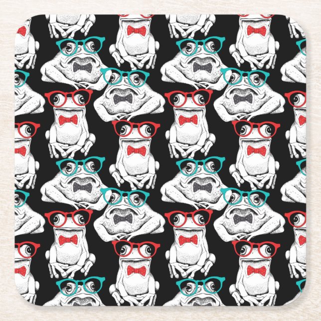 Frog Glasses Pattern Square Paper Coaster (Front)