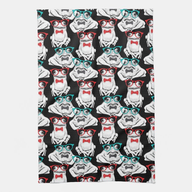 Frog Glasses Pattern Tea Towel (Vertical)