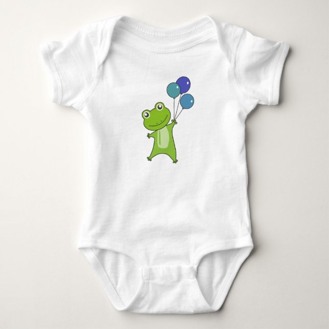 Frog Green Balloons Funny Animals Kids Baby Bodysuit (Front)
