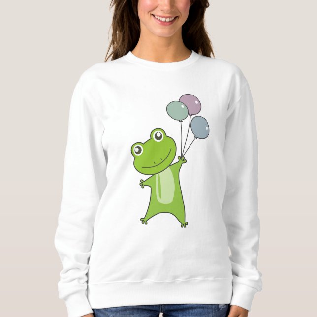 Frog Green Balloons Funny Animals Kids Sweatshirt (Front)
