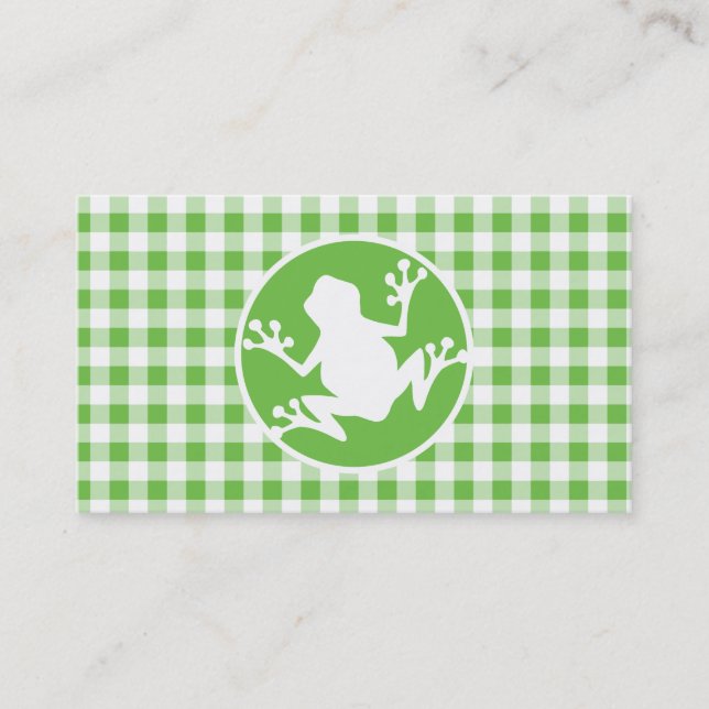 Frog; Green Gingham Business Card (Front)