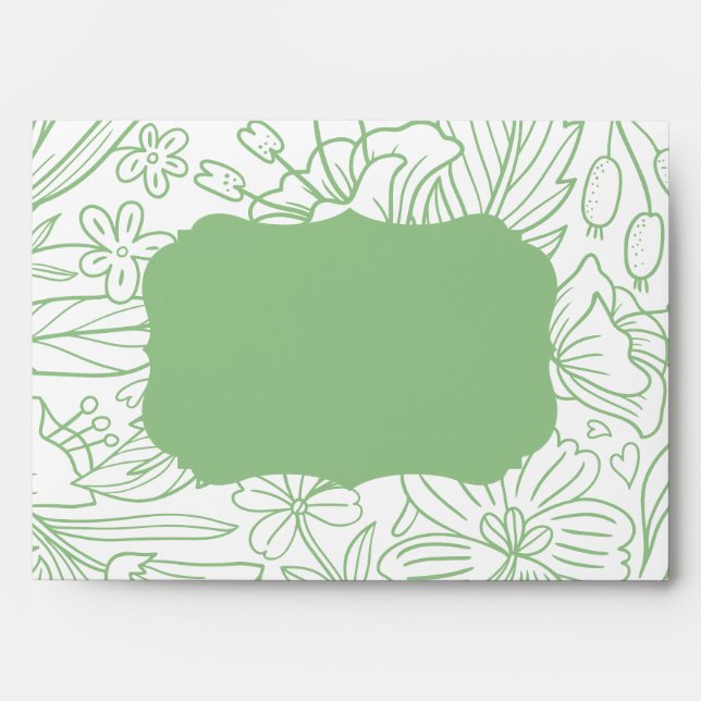 Frog Green White Floral Pattern Frame Envelope (Front)