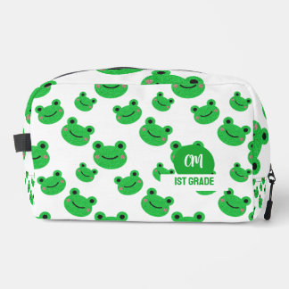 Frog Happy Face Pattern Green Monogram School Dopp Kit