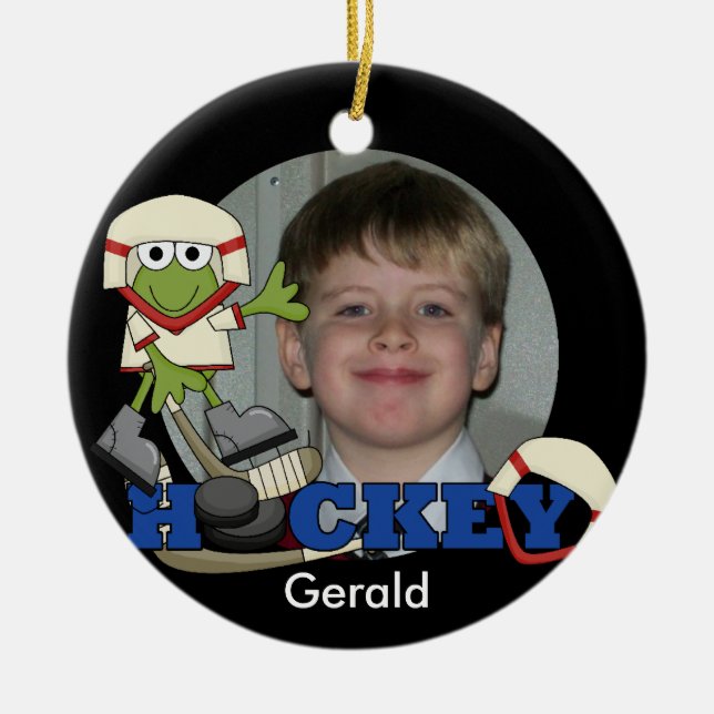 Frog Hockey Photo Ornament (Front)