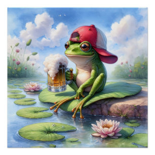 Frog Holding a Mug of Beer Poster