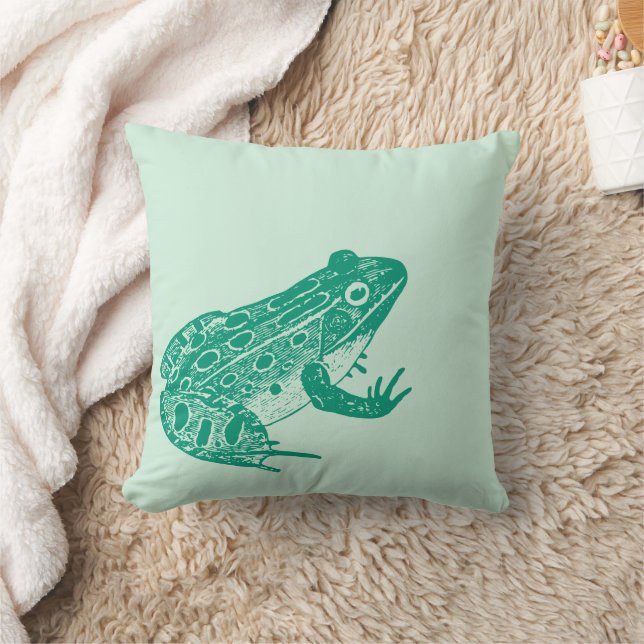 Frog Illustration Green Throw Pillow (Blanket)
