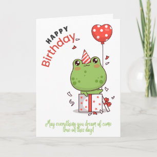 Frog in a box with a party hat on Birthday Card