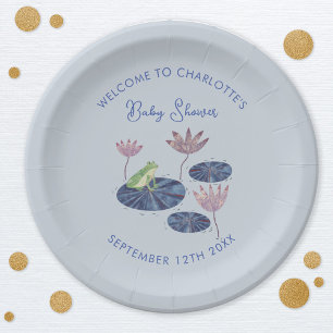 Frog in a Lily Pond Cute Baby Shower Paper Plate