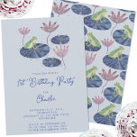 Frog in a Lily Pond Cute Kids First Birthday Party Invitation<br><div class="desc">Watercolor frog on a water lily leaf fun design which is perfect for an animal lover's 1st birthday party invitation.  You can easily customise the invitation to your liking by changing any of the text,  including the age.  Gender neutral for a boy or girl.  Original art by Nic Squirrell.</div>