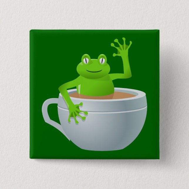 Frog in a Tea 15 Cm Square Badge (Front)