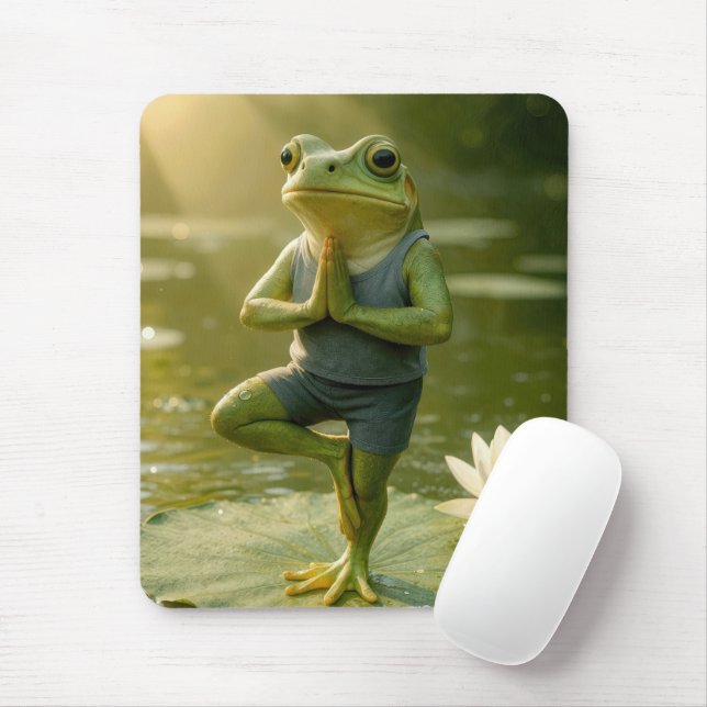 Frog In a Yoga Tree Pose Mouse Pad (With Mouse)