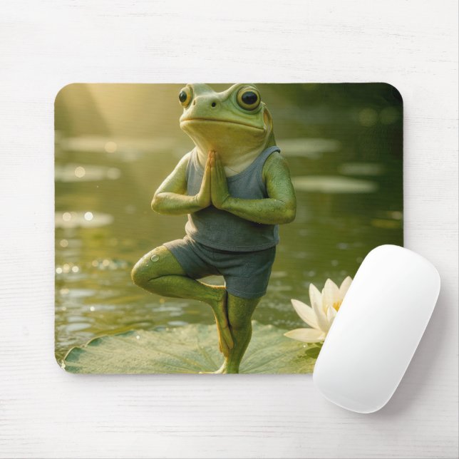 Frog In a Yoga Tree Pose Mouse Pad (With Mouse)