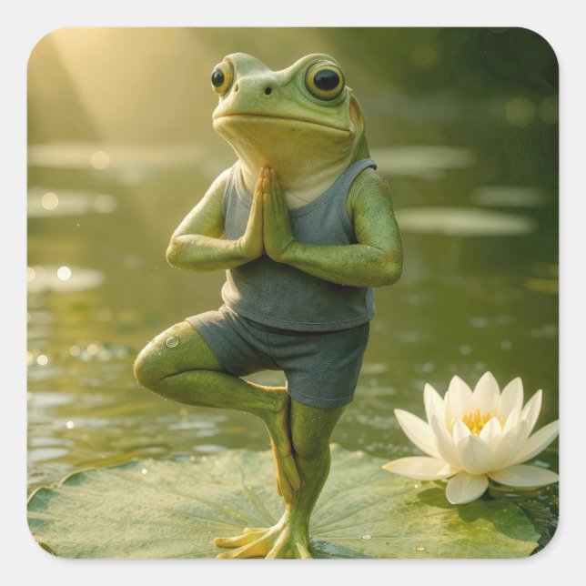 Frog In a Yoga Tree Pose Square Sticker (Front)