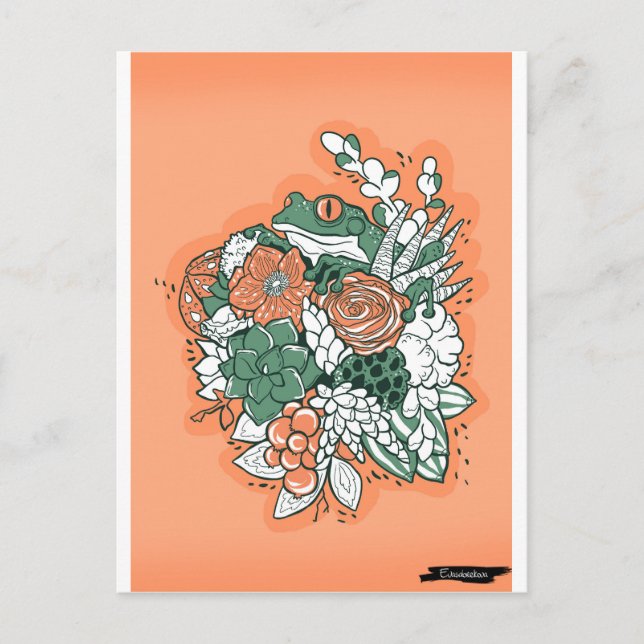 Frog in flower bouquet postcard (Front)