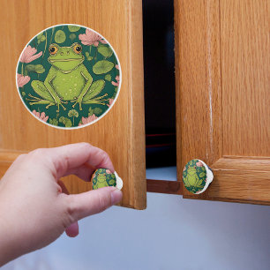 Frog in Flowers Ceramic Knob