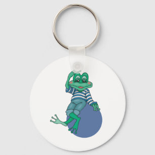Frog in Jeans, Birthday, Polka Dots Key Ring