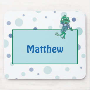 Frog in Jeans, Birthday, Polka Dots Mouse Pad