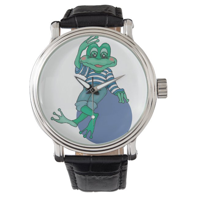 Frog in Jeans, Birthday, Polka Dots Watch (Front)