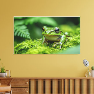 frog in new forest mossy undergrowth  canvas print