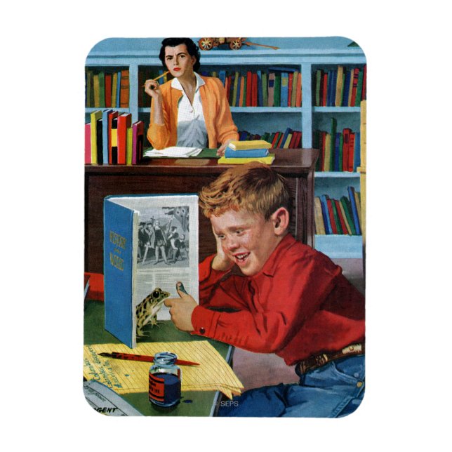 Frog in the Library Magnet (Vertical)