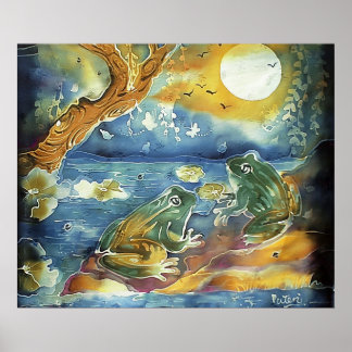 Frog in the Moonlight Painting Poster