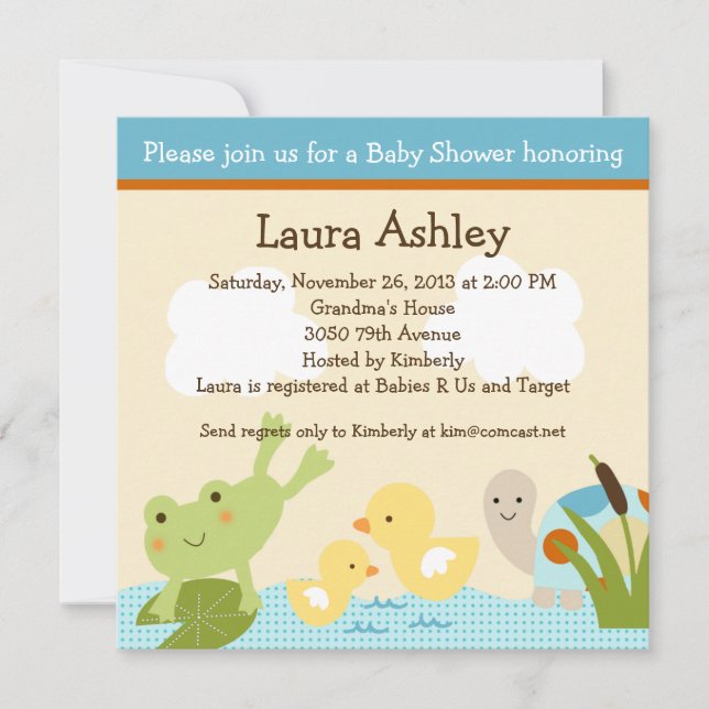 Frog in the Pond/Turtle Baby Shower Invitation (Front)