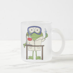 Frog in the Science Lab Frosted Glass Coffee Mug