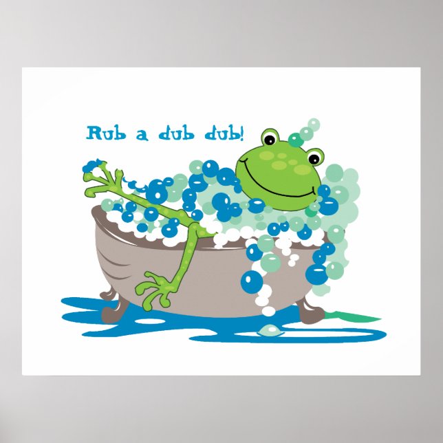 Frog In Tub Kids Bathroom Art Frog Bathroom Poster (Front)