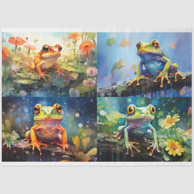 Frog in Watercolor Collage 1 Decoupage Paper (Front)