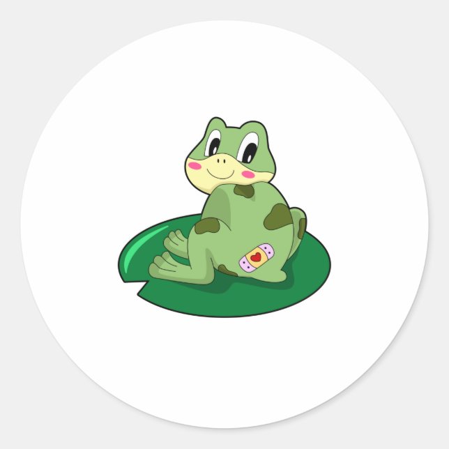 Frog Leaf Heart Plaster Classic Round Sticker (Front)