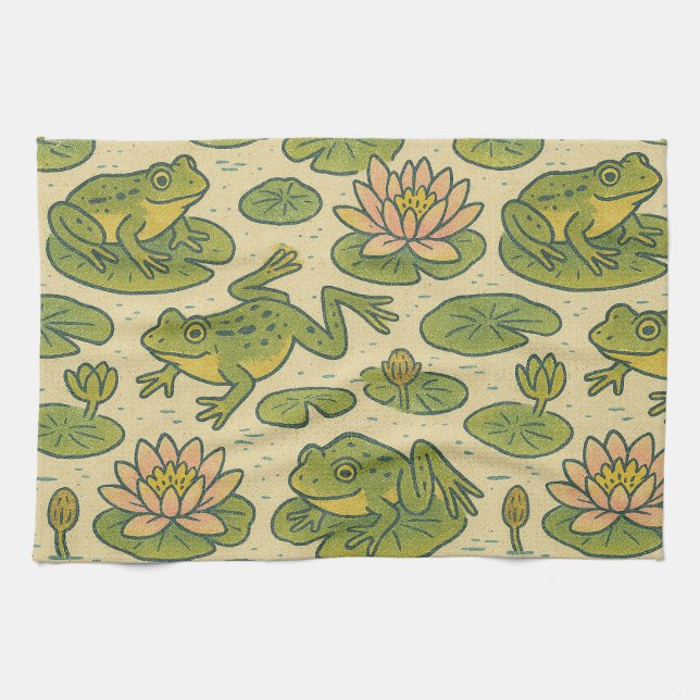 Frog Lili pads Waterlily Art                       Tea Towel (Horizontal)