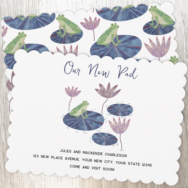 Frog Lily Pad Change of Address Announcement (Fun watercolor frog Our New Pad personalized custom text moving new home change of address card)