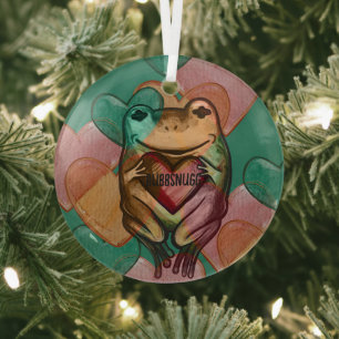 Frog Love cute hearts designs I love froggys       Glass Tree Decoration