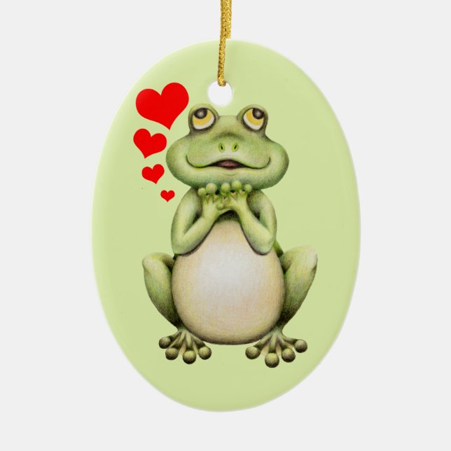 Frog Love Drawing Ceramic Tree Decoration (Front)