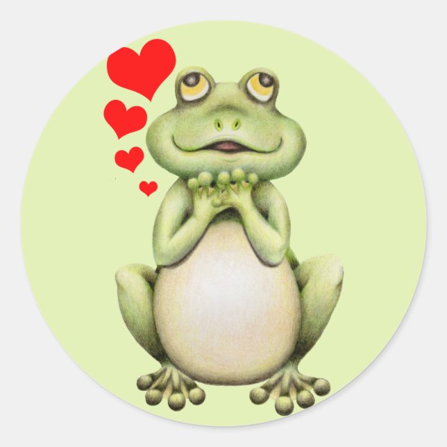 Frog Love Drawing Classic Round Sticker (Front)