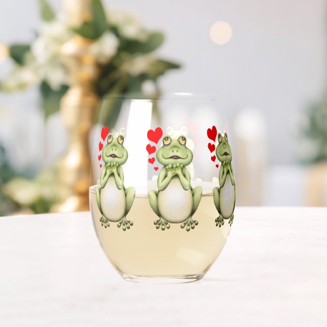 Frog Love Drawing Stemless Wine Glass (Insitu (Wedding))