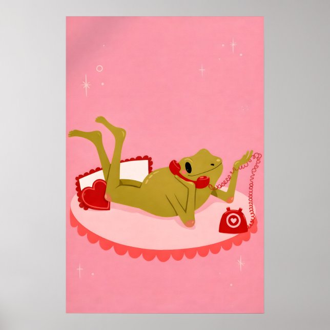 Frog Love Poster, Pink Wall Art, Romantic Frog Poster (Front)