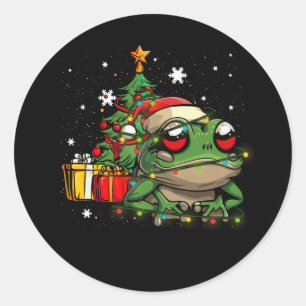 Frog Lover Christmas Lights Tree Santa Hat Merry C Classic Round Sticker