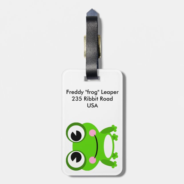 Frog Luggage Tag with Leather Strap (Back Vertical)