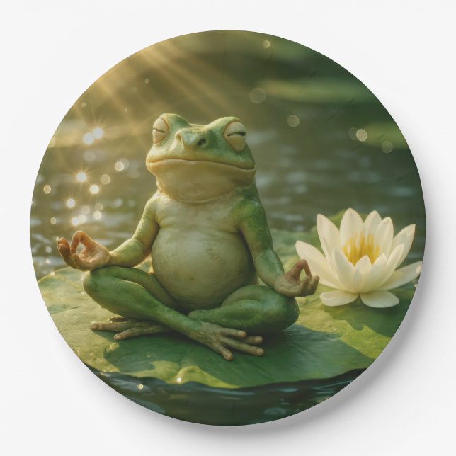 Frog Meditating On a Lily Pad Paper Plate (Front)