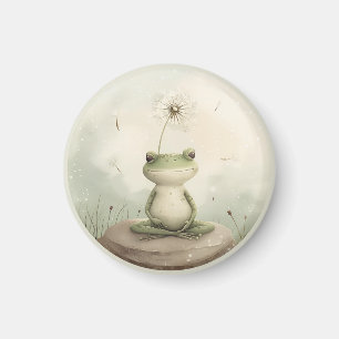 Frog meditation dandelion Magnet